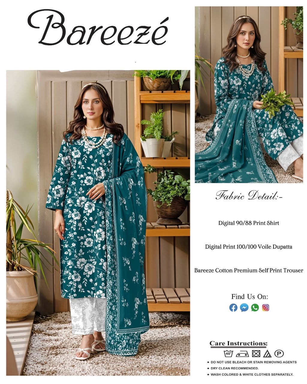 BAREEZE I DIGITAL PRINTING 3 PCS LAWN I UNSTICHED