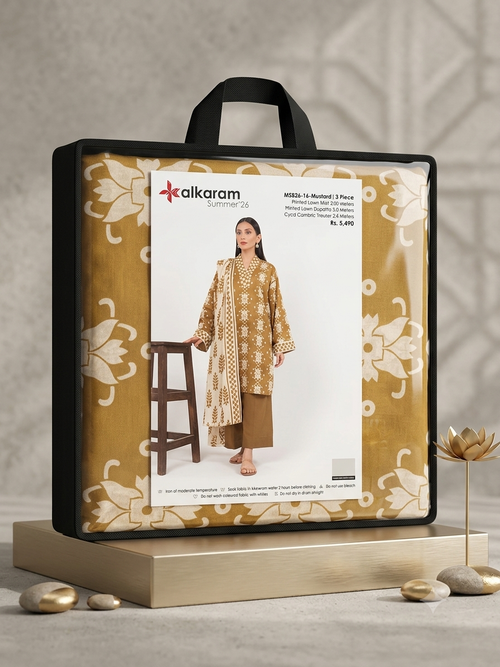 Alkaram Summer '26 Collection | 3-Piece Mustard Printed Lawn Suit