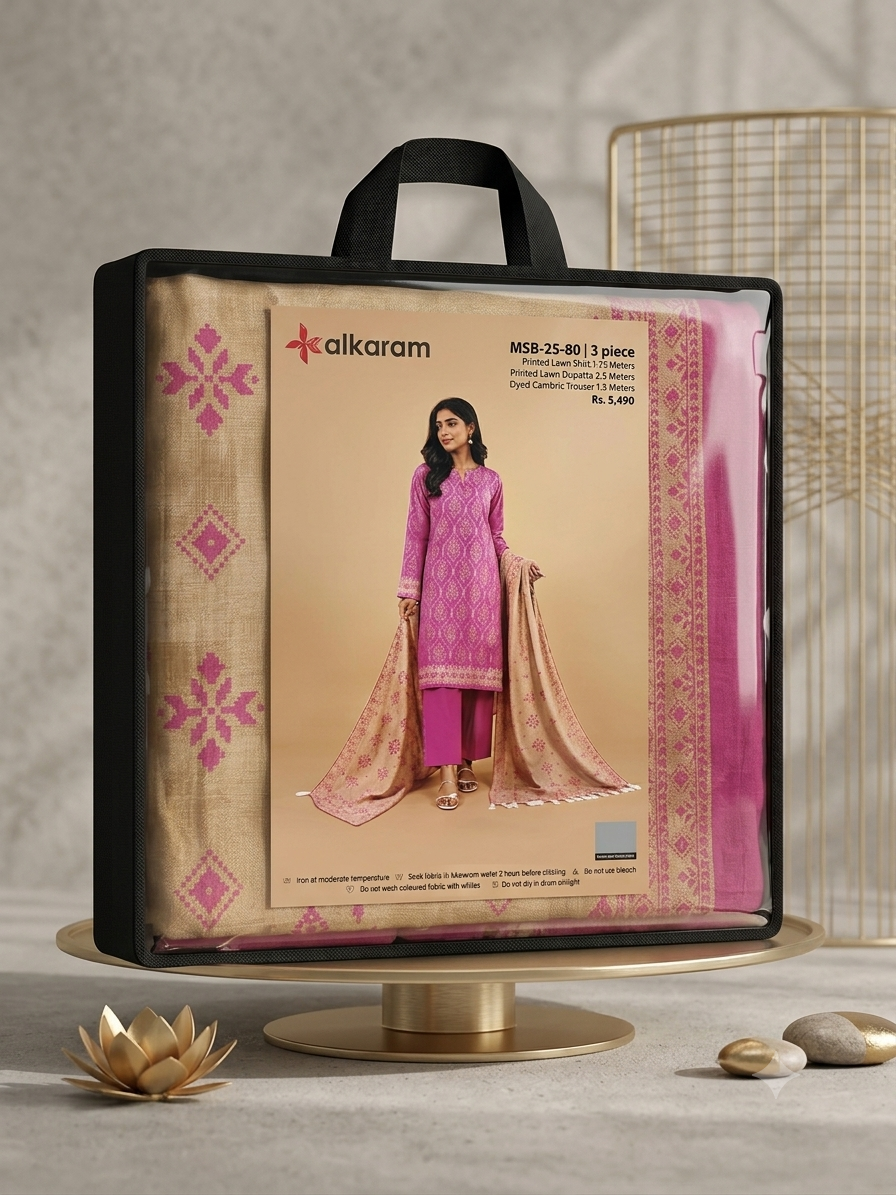 Alkaram 3-Piece Unstitched Lawn Suit - Magenta & Gold (MSB-25-80)