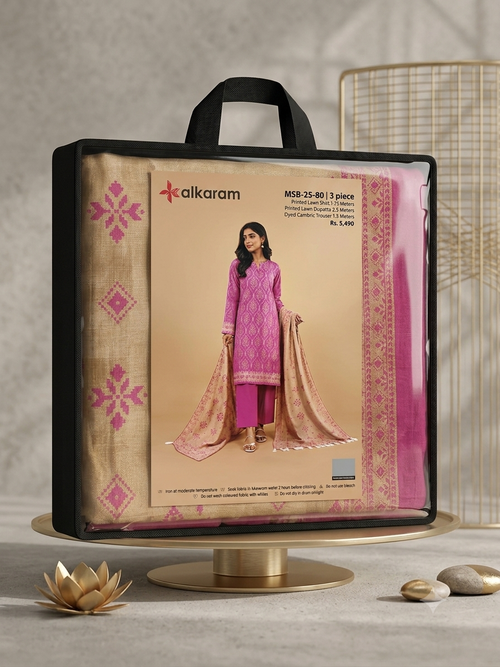 Alkaram 3-Piece Unstitched Lawn Suit - Magenta & Gold (MSB-25-80)