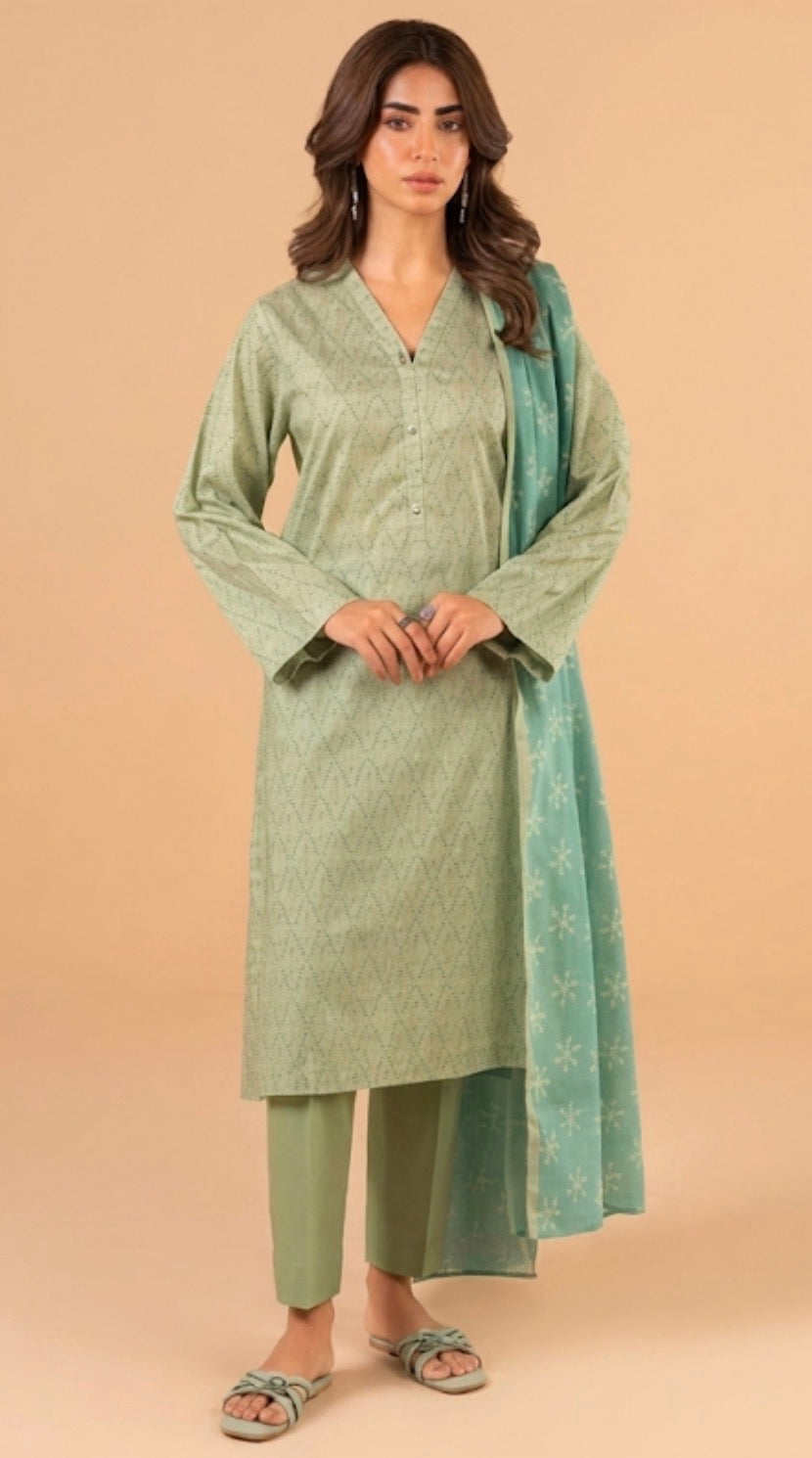 Alkaram 3-Piece Unstitched Lawn Suit - Light Green (MSB25-155-Light Green)