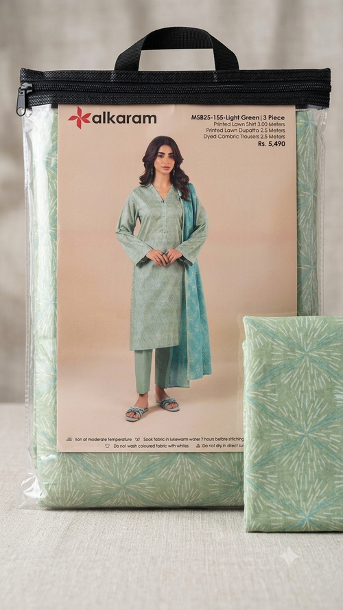 Alkaram 3-Piece Unstitched Lawn Suit - Light Green (MSB25-155-Light Green)