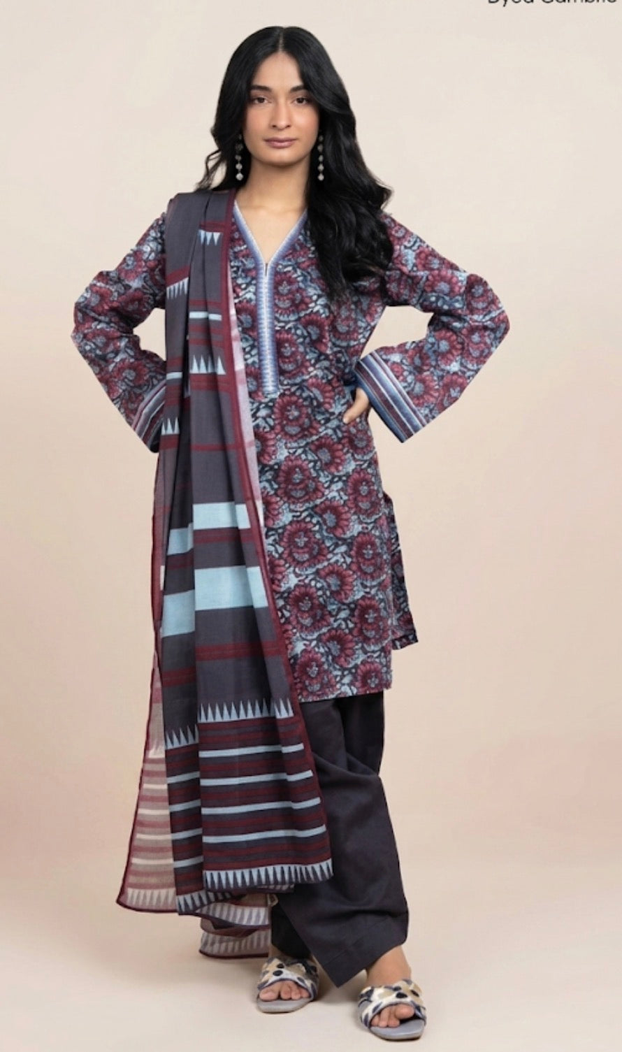 Alkaram 3-Piece Unstitched Lawn Suit - Charcoal (MSB26-72-Charcoal)
