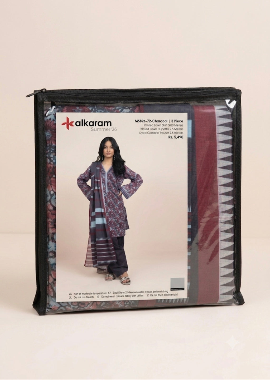 Alkaram 3-Piece Unstitched Lawn Suit - Charcoal (MSB26-72-Charcoal)