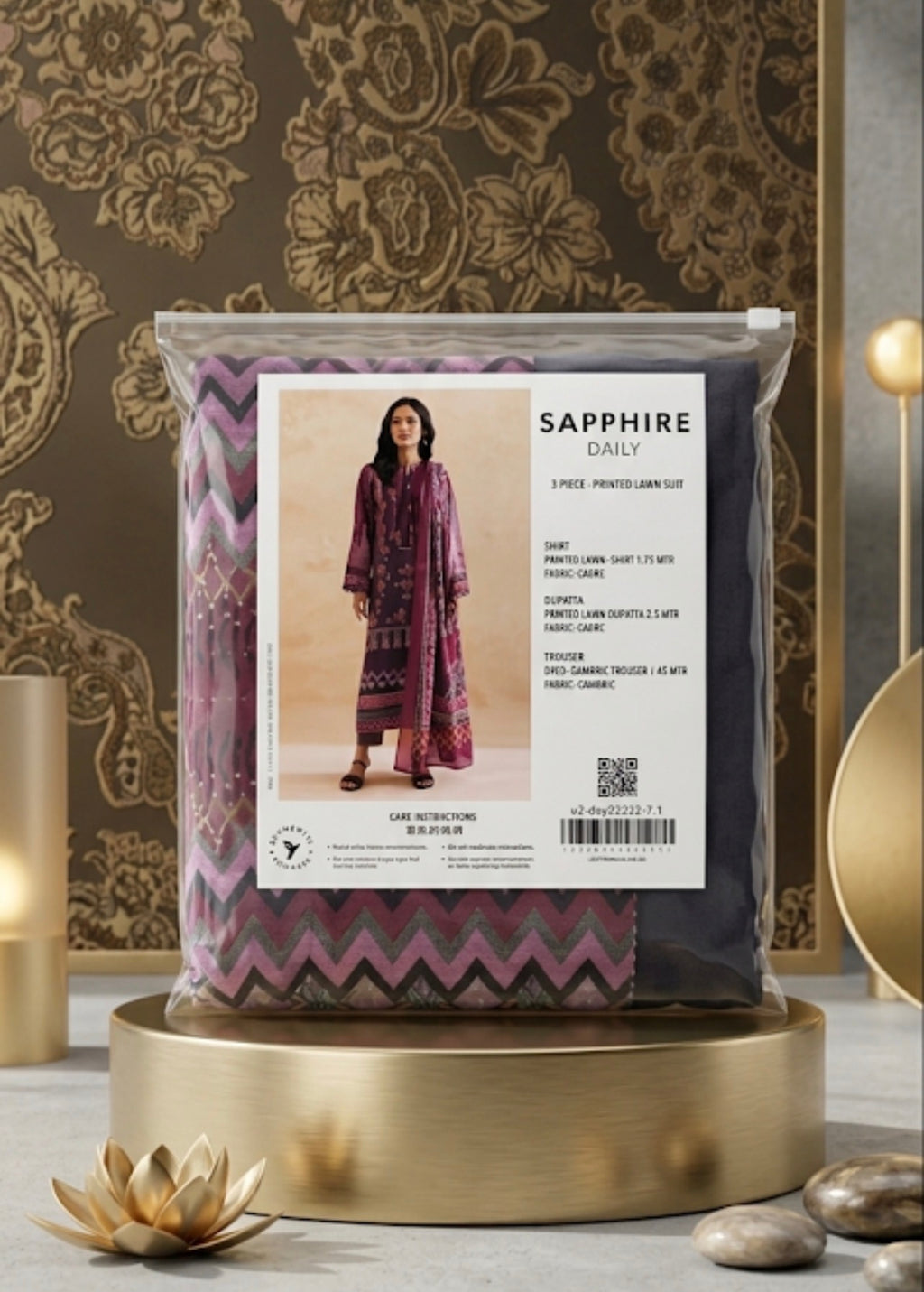 Sapphire 3-Piece Unstitched Printed Lawn Suit - Daily Collection